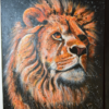 A hand-painted acrylic artwork of a majestic lion with a fiery golden mane, gazing into the distance. The rich textures and deep colors capture the essence of Africa’s wildlife and raw beauty.